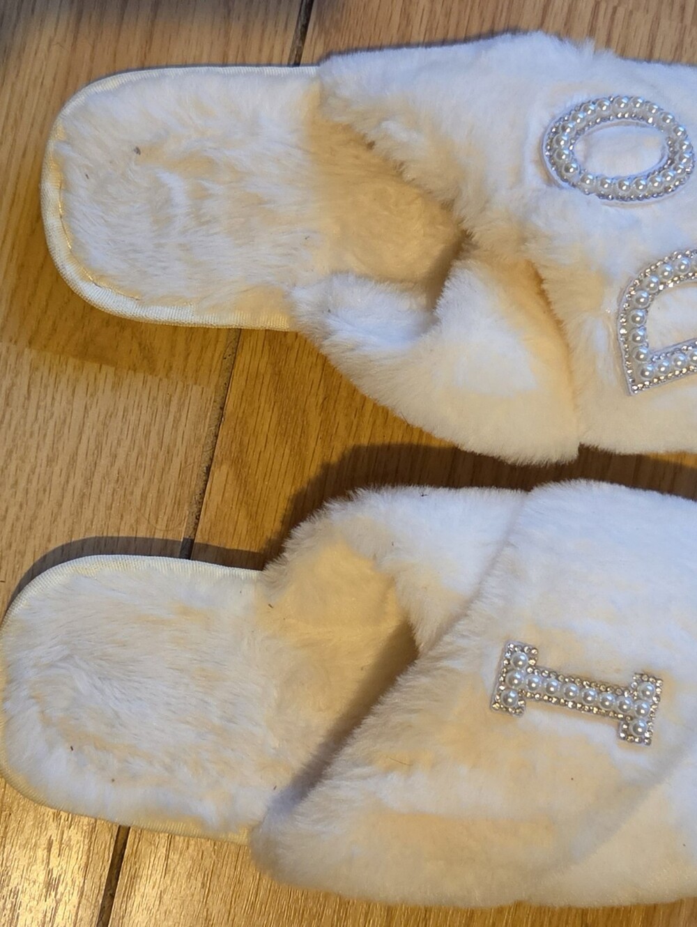 Plush Faux Fur Crystal Slide Sandals - Cream
